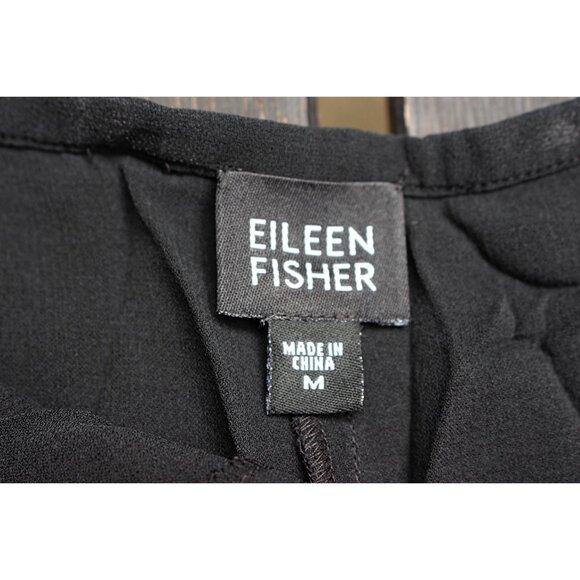 Eileen Fisher - Silk Georgette Crepe Side Zip Ankle Pants in Black, Med - Picture 3 of 10